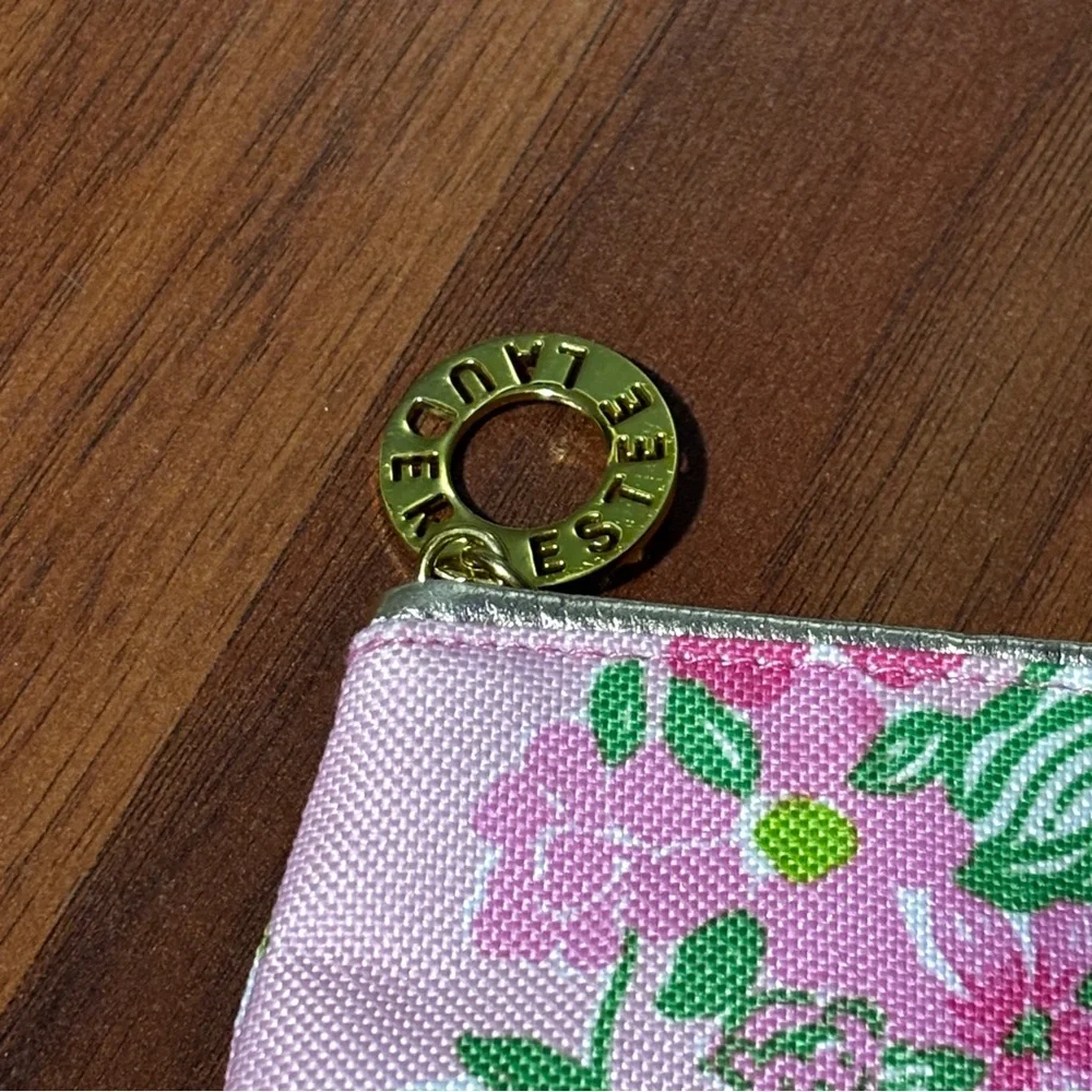 Lily Pulitzer for Estee Lauder Pink and Green Floral Cosmetic Bag